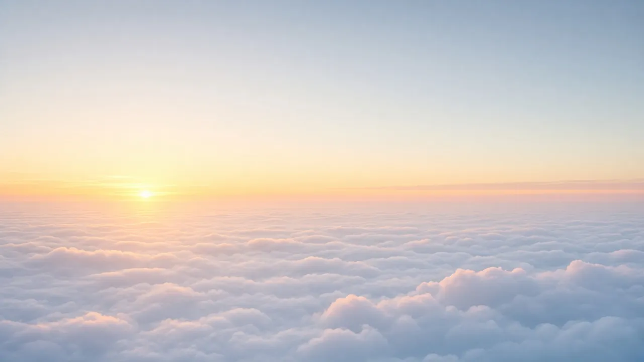 Sunrise seen from an aircraft window above the clouds
